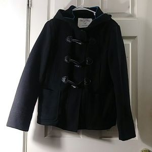 Black pea coat with hood